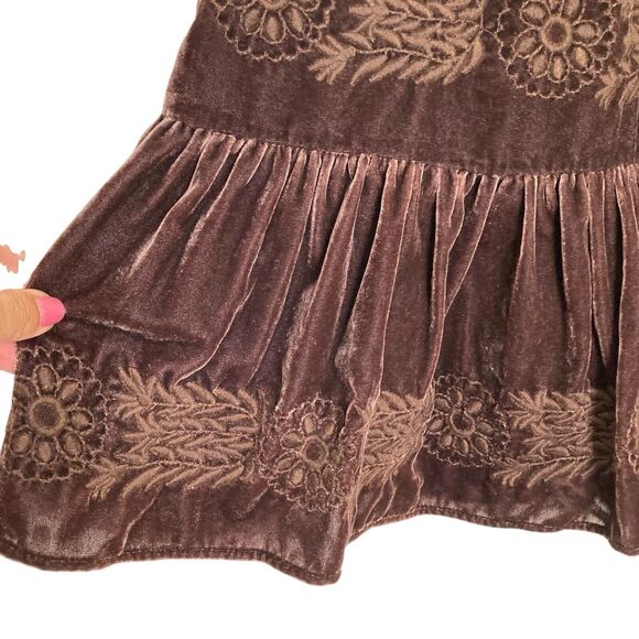 BCBGMaxAzria 90s Tiered Velvet Peasant Skirt Size 2 Brown Rayon Silk Boho - Picture 3 of 11